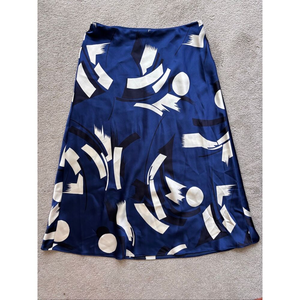 Ralph Lauren Black Label Silk Abstract Print Bias Midi Skirt – Navy & Ivory Sz 6 - Picture 4 of 9